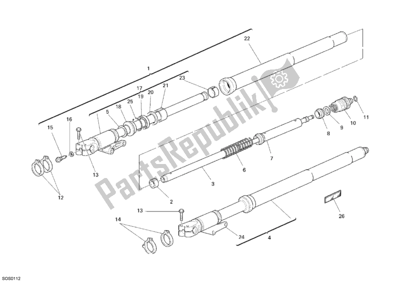 All parts for the Front Fork of the Ducati Monster S2R 1000 USA 2007